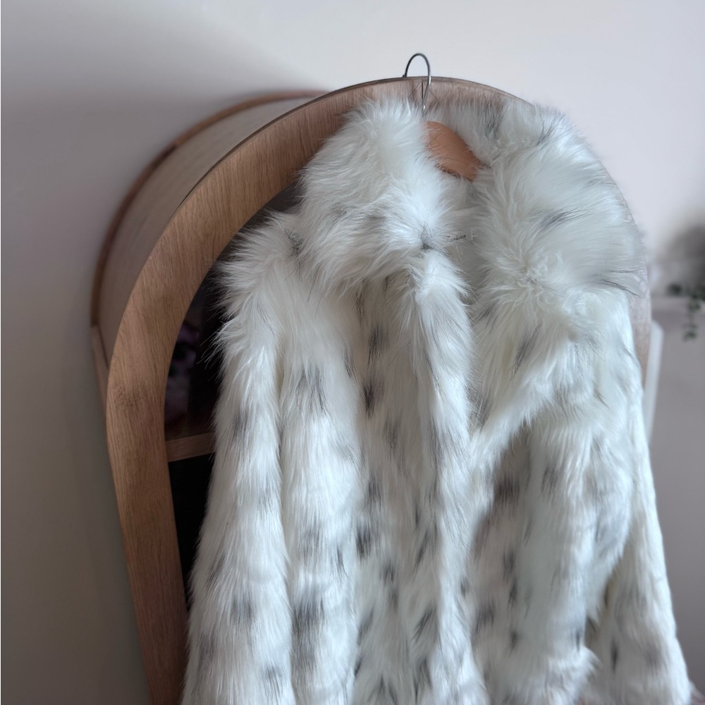 Snow Leopard Faux Fur Long Coat Plush Winter Glam Jacket Women’s 4XL Plus - Picture 2 of 11